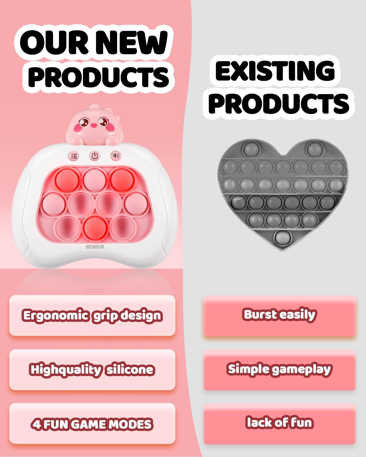 Quick Push Game Console,4 Modes Games, A Toy Game Machine That Exercises Reaction Ability and