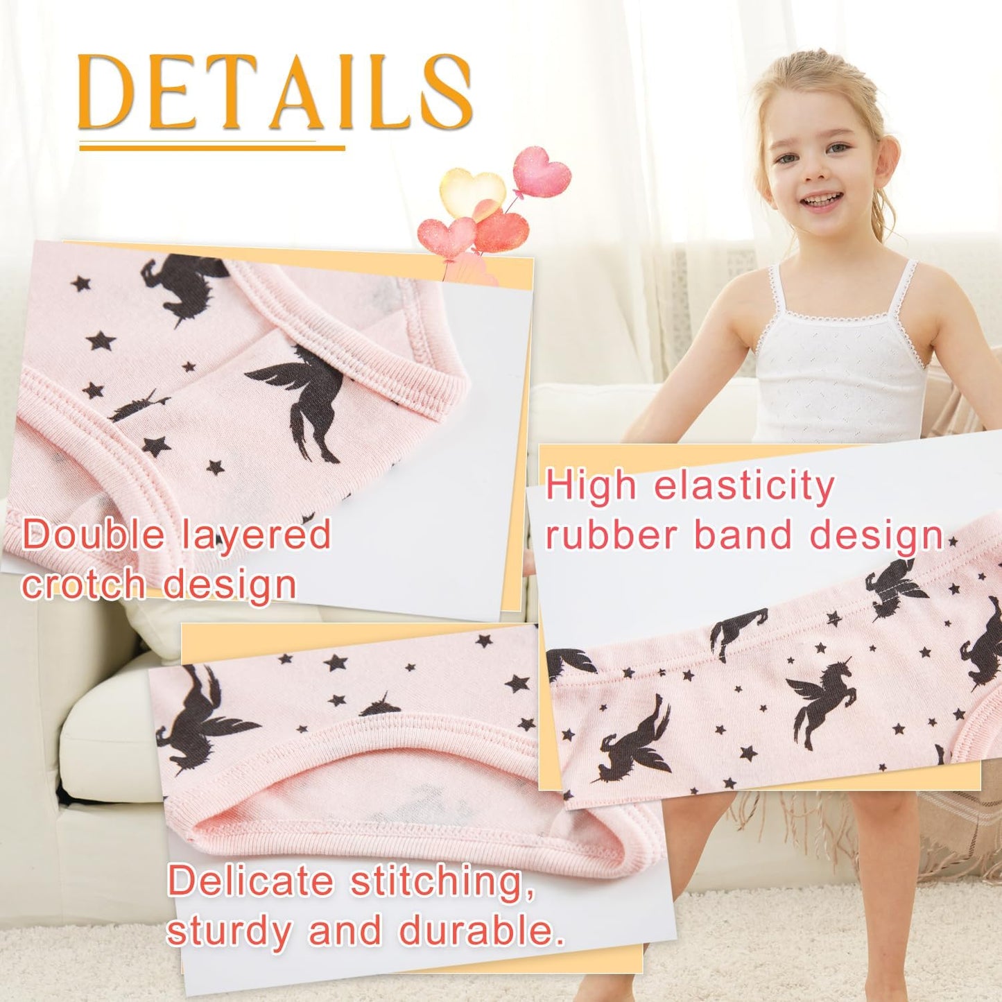 Finihen Girls Cotton Underwear Toddler Girls Panties Kids Briefs Multipacks.