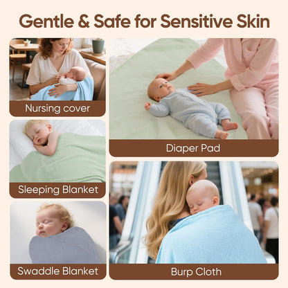 Muslin Swaddle Blankets, Nursery Receiving Blanket for Newborn, Baby Swaddle Wrap Soft Silky &
