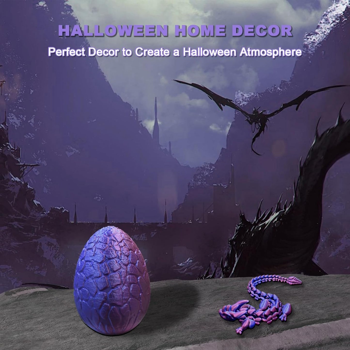 Dragon Eggs with Dragon Inside, 12" Full Articulated 3D Printed Dragon Fidget Toys, Home/Office Decor Executive Desk Toys Xmas/Easter Gift for Kids Dragon Lovers (Purple/Blue)