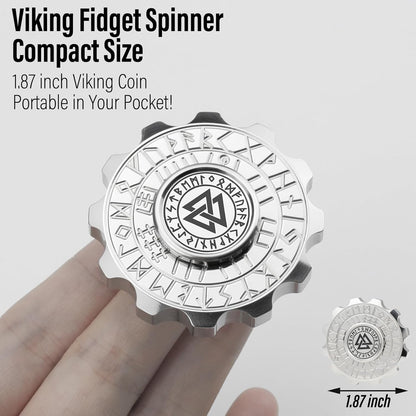 FREELOVE Metal Fidget Spinner, Viking Pirate Haptic Gyro, Heavy Stainless Steel Hand Spinning, Small Round Gear Fidget Block, Premium Bearing Silent Long Spinning for Adults Anxiety Cool, Silver