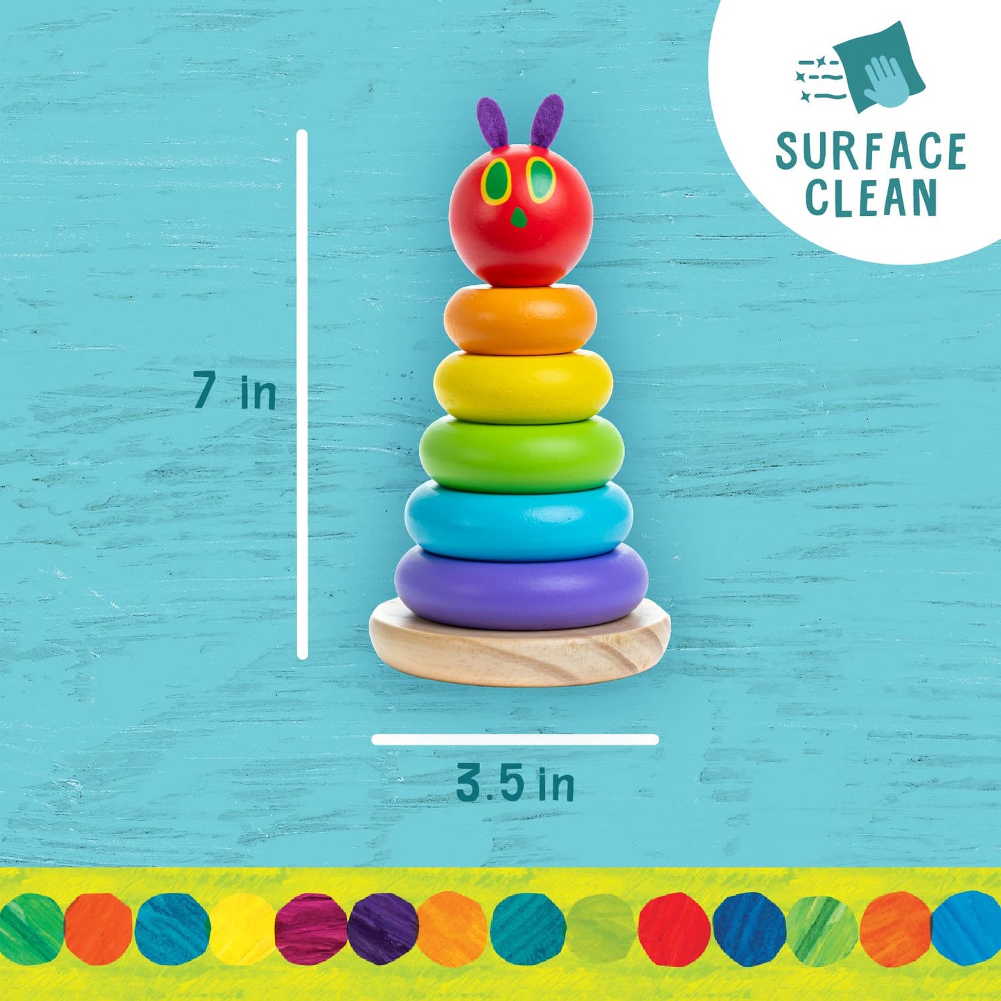 World of Eric Carle, The Very Hungry Caterpillar Wooden Stacker with Colorful Rainbow Rings, 7 Inch