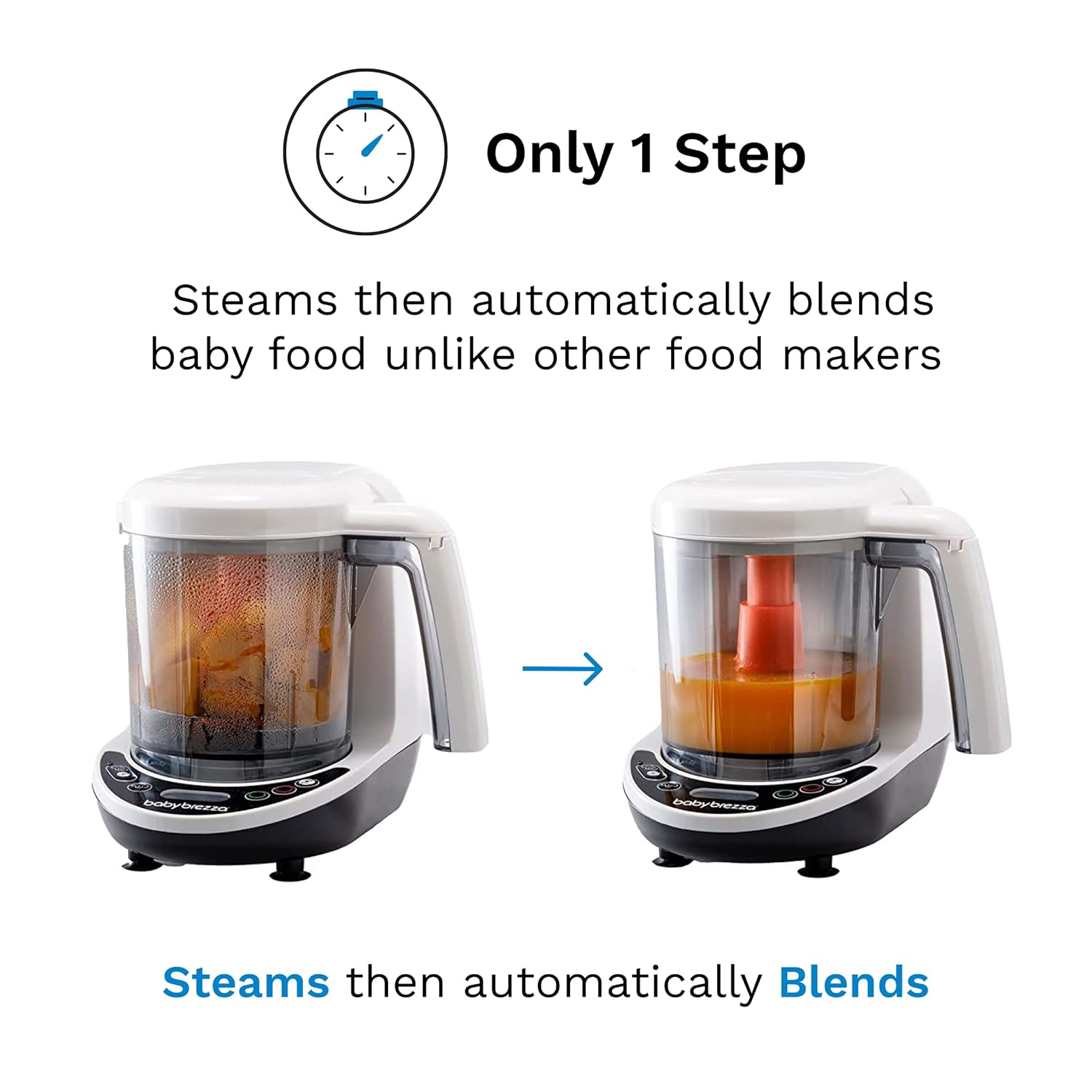 Baby Brezza One Step Baby Food Maker Deluxe – Auto shut Off, Dishwasher Safe Cooker and Blender to