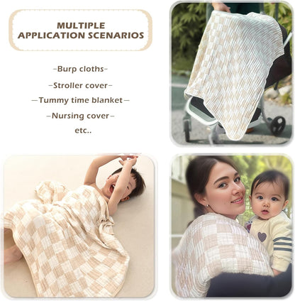 Ultra Soft Checkered Muslin Baby Blanket Pack of 2 Cotton Swaddles Bed Blankets for Babies and Toddlers Girls Newborn 42 x 42 inches Cream and Pink