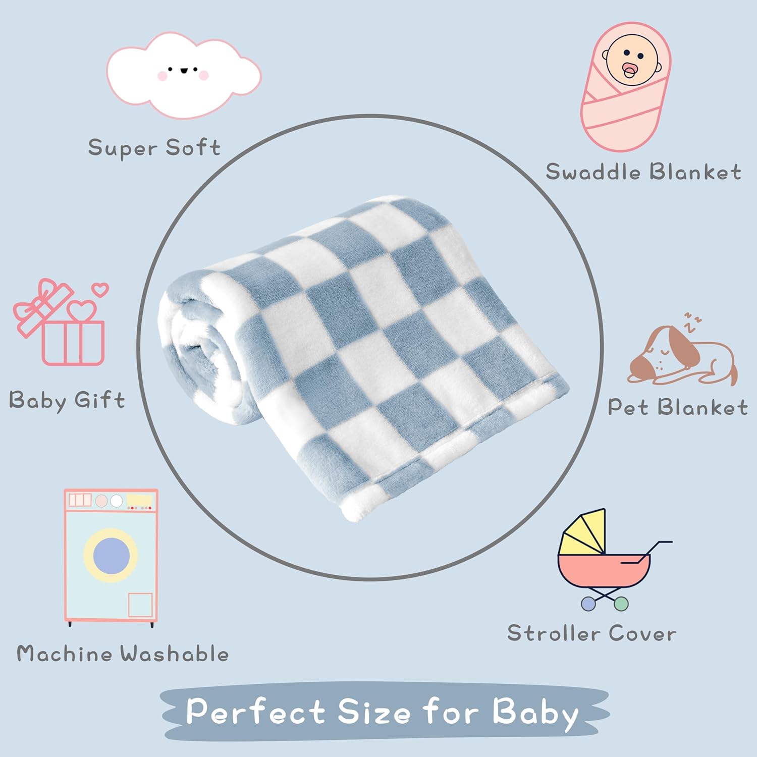 Yurhap Checkered Baby Blanket Fleece Baby Blankets for Boys, Ultra Soft Cozy Fluffy Infant Toddler