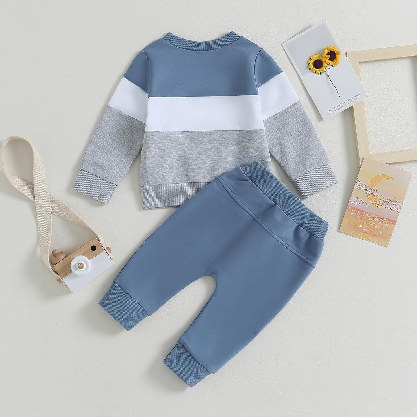 Kupretty Toddler Baby Boy Fall Winter Clothes Color Block Long Sleeve Sweatshirt Pullover Tops + Joggers Pants Outfit Set