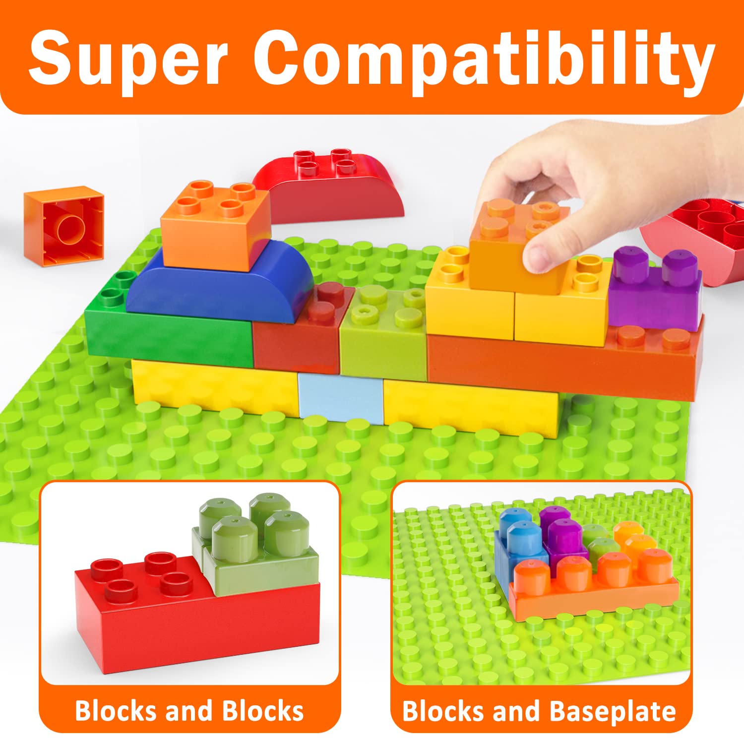 Big Building Blocks for Toddlers Kids Age 2-5, 150 PCS Set with Baseplate