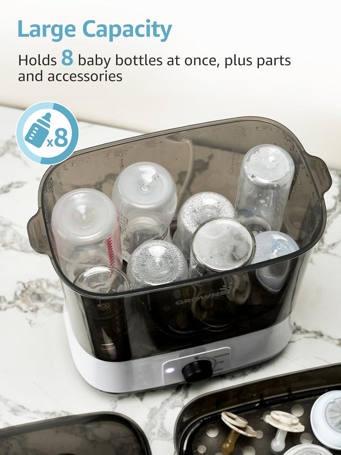 GROWNSY Adjustable 3 IN 1 Large Bottle Sterilizer and Dryer, Electric Steam Baby Bottle Sterilizer