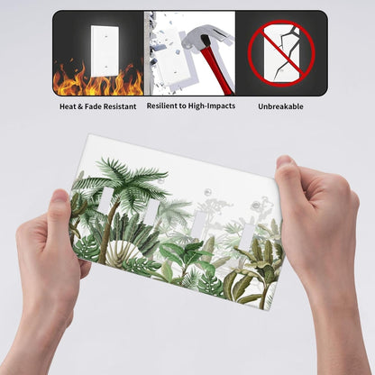 Palm Tree Banana Leaf Green Rainforest Natural Landscape Light Switch Covers Quad Toggle Electrical Faceplate 4 Gang Wall Plate Decorative Switch Plates for Bed Room Living Room Decor
