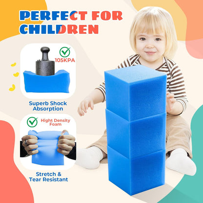 Foam Pit Cubes, 24 PCS 5 Inches Gymnastics Foam Blocks Trampoline Blocks, Multi-Sport Protective Padding for Freerunning, Trampoline, Parkour, Skate Parks & BMX - Dark Blue & Orange
