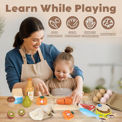 Lehoo Castle Wooden Play Food Sets for Kids Kitchen, Pretend Play Grocery