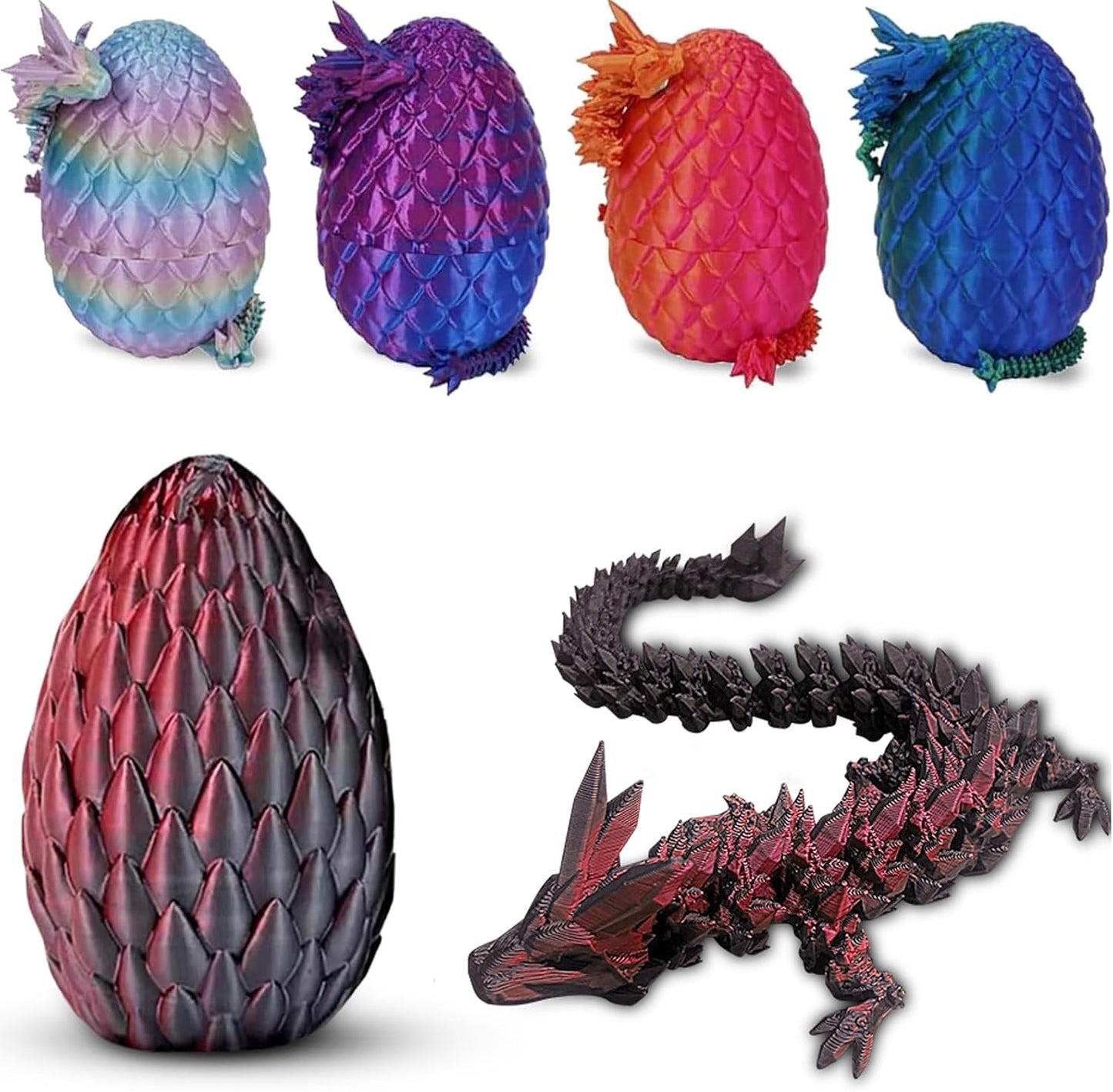 Cessfle 3D Printed Dragon in Egg, Crystal Dragon Eggs with Dragon Inside, Full Articulated Dragon Eggs 3D Dragon Toys, Mystery Dragon Egg for House of Dragon, 3D Printed Animals Fidget Toys