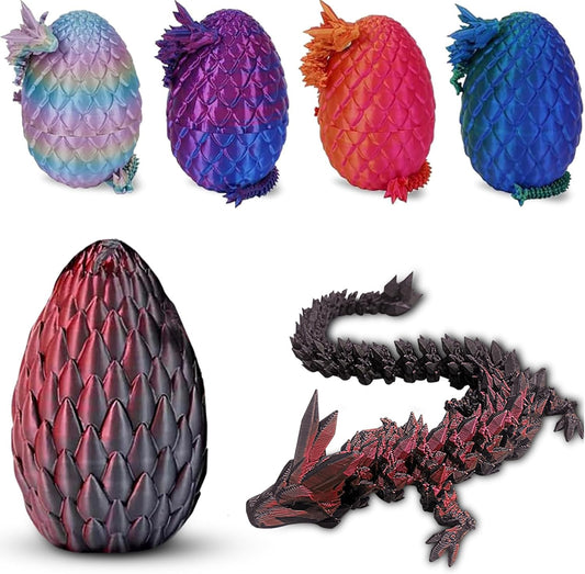 Cessfle 3D Printed Dragon in Egg, Crystal Dragon Eggs with Dragon Inside, Full Articulated Dragon Eggs 3D Dragon Toys, Mystery Dragon Egg for House of Dragon, 3D Printed Animals Fidget Toys
