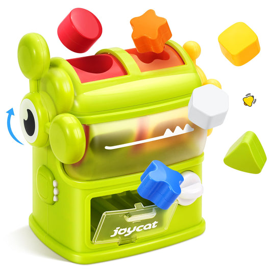 JoyCat Monster Eating The Shapes, Interactive Shape Sorter Toy for Toddlers 1-3, with 6 Rattle