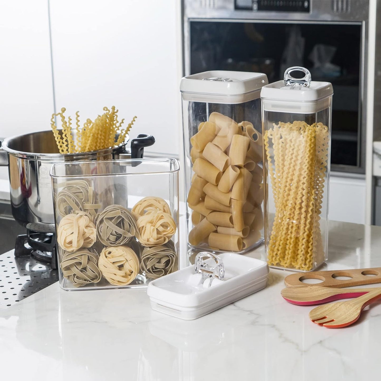 Felli Flip Tite TALL Storage Container with Lid 4" Air Tight Easy Open Ring Top, Clear Acrylic