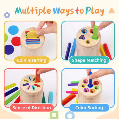 MTTIERY 4 in 1 Wooden Color Sorting Toy, Montessori Toys for 2 3 4 Year Old