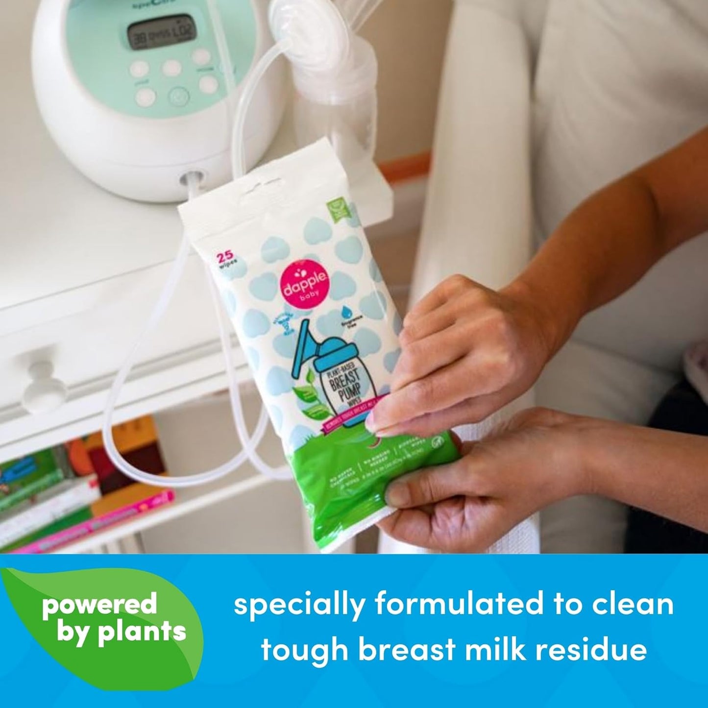 Dapple Breast Pump Wipes, Powered by Plants, Hypoallergenic, Removes Milk Residue, Fragrance Free