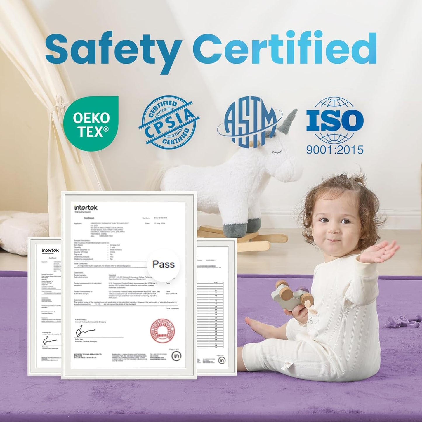 Baby Play Mat for Kids Room,Extra Thick Elasti-Foam Anti-Fall Cushion Mat for Babies,Toddlers,Infants,Water-Repellent&Non-Slip Bedroom Bedside Rugs(Lavender)