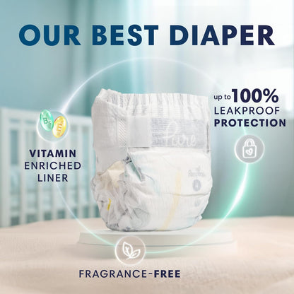 Pampers Pure Protection Baby Diapers, Size 2 (12-18 lbs), 186 Count, Up to 100% Leakproof, Premium Plant-Based Skin Protection, Hypoallergenic Soft Diapers