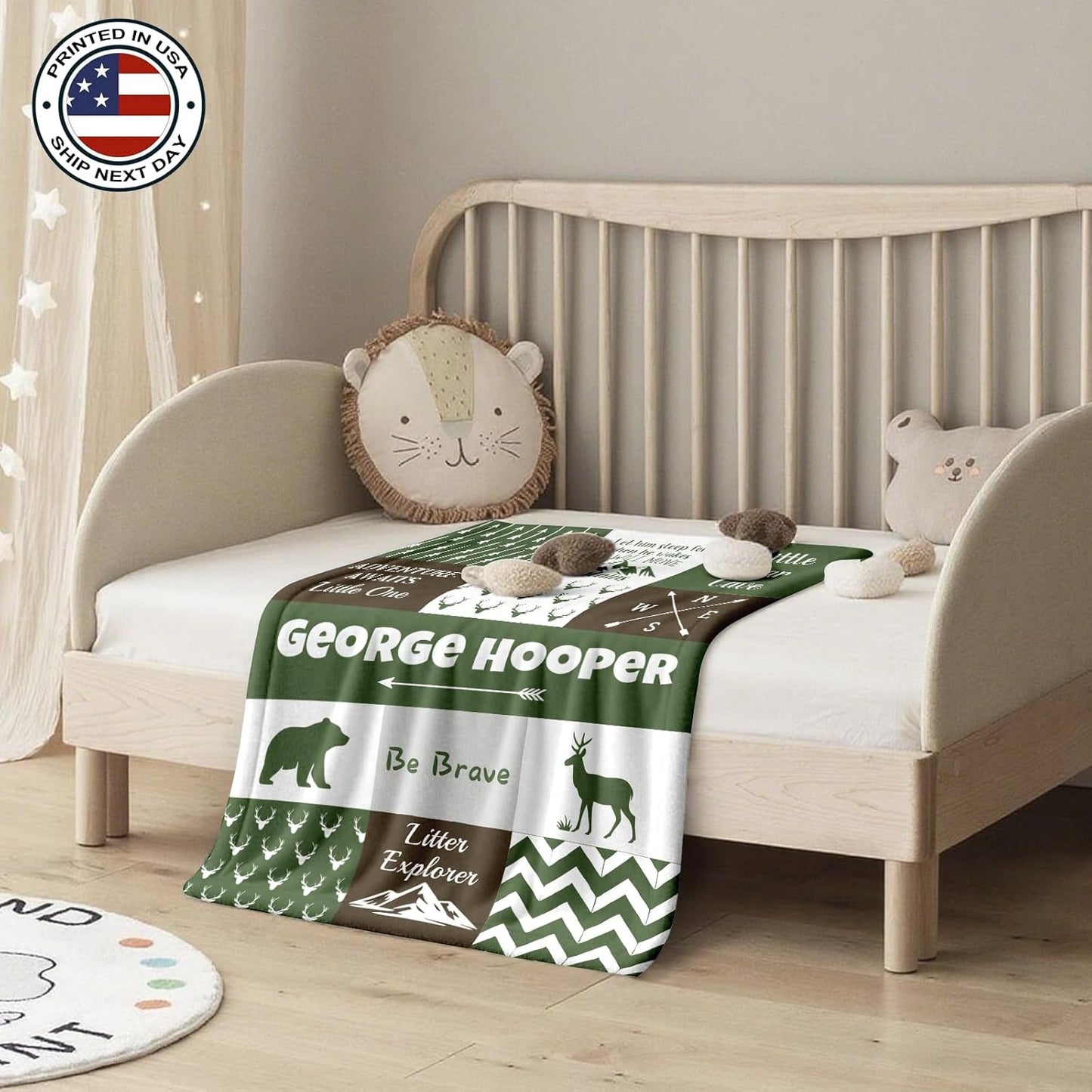 Ship Next Day, Personalized Baby Blanket – Printed in USA, Custom Baby Blanket for Boys & Girls