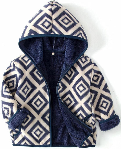 Toddler Printed Polar Fleece hooded Jacket Baby Boys Girls Kids Winter Warm Spring Autumn Outerwear Soft Lightweight