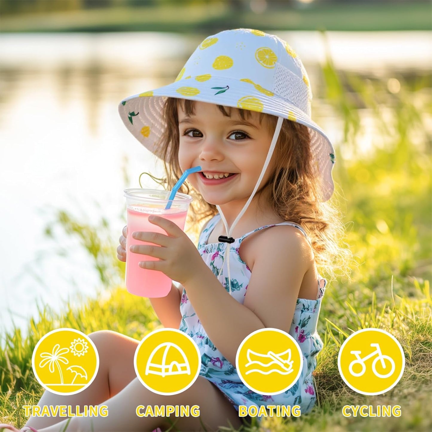 Toddler Baby Sun Hat Kids Summer UPF 50+ for Boys Girls Adjustable Beach Hats with Bucket Wide Brim Age 1-7 Years