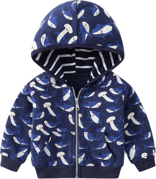 Baby Toddler Boys Dinosaur Hooded Zip Jacket Casual Outerwear Active Sweatshirt