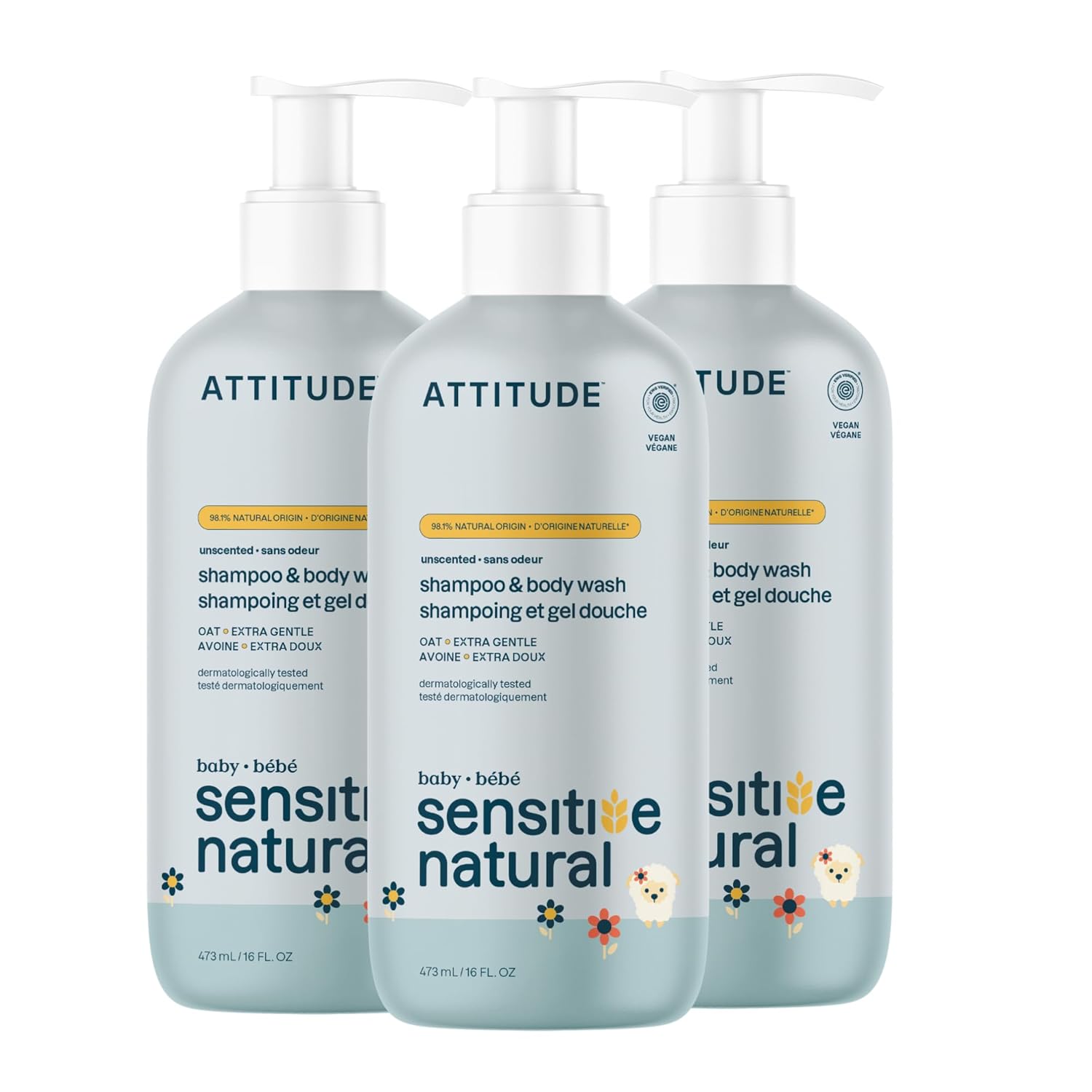 ATTITUDE 2-in-1 Shampoo and Body Wash for Baby, EWG Verified, Plant- and Mineral-Based Ingredients