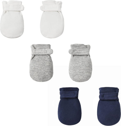 Newborn Baby No Scratch Mittens Stay On, 100% Cotton Breathable, Adjustable Infant Gloves for Baby Boys Girls Mittens