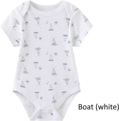 Baby Bodysuit 6 Pack Soft Mixed Ribbed Short Sleeve Romper Infant Boy Girl Clothes Set