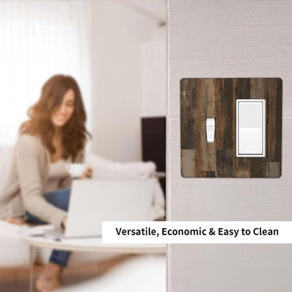 Rustic Brown Wood Grain Dark Oak Outlet Covers 1 Toggle 1 Rocker Combination Decorative Wall Plate Electrical Switch Plates Light Switch Cover Plate for Farmhouse Home Decor
