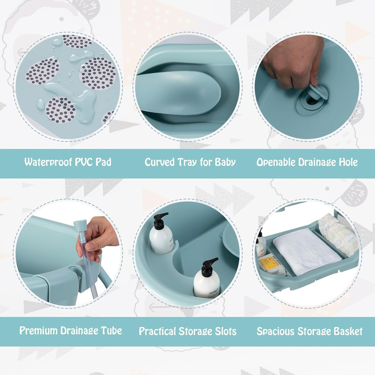 BABY JOY Baby Bathtub with Changing Table, Foldable Infant Diaper Changing Station with Storage