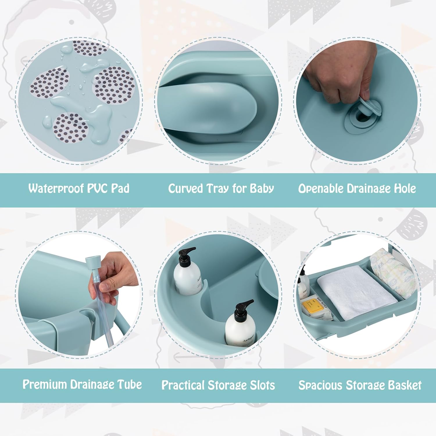 BABY JOY Baby Bathtub with Changing Table, Foldable Infant Diaper Changing Station with Storage