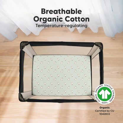 2-Pack Mini Crib Sheets Fitted - 38x26 Pack N Play Sheets for Pack and Play Mattress, Organic