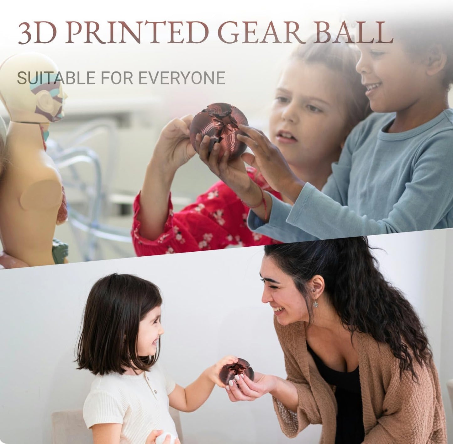 3D Printed Gear Ball, Gear Sphere Fidget Toy Stress Relif Toy for ADHD, Anxiety Relaxing Toy for Adults at work/study/travel, Twist Red Black