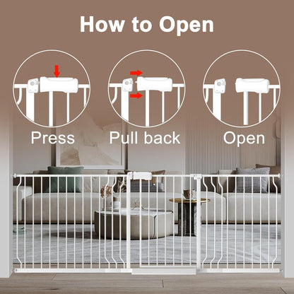 WAOWAO Baby Gate 62.20-71.26" Extra Wide Pressure Mounted Walk Through Swing Auto Close Safety White Metal Toddler Kids Child Dog Pet Puppy for Stairs,Doorways,Kitchen