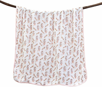 Pack of 2 Ultra Soft Muslin Baby Blankets for Girls Boys Breathable Lightweight Cotton Muslin Swaddle Blankets for Infant Toddler, Newborn Nursery Swaddling Wrap 43"X43" (Floral and Cherry)