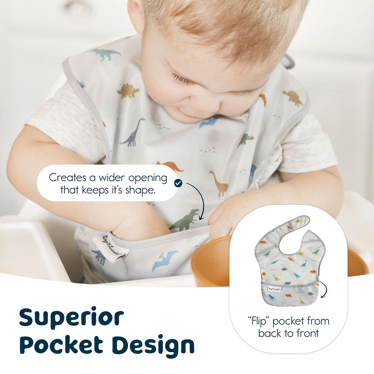 Tiny Twinkle Mess Proof Baby Bibs for Eating - Waterproof, Wipeable Bibs - Toddler Bib- Travel