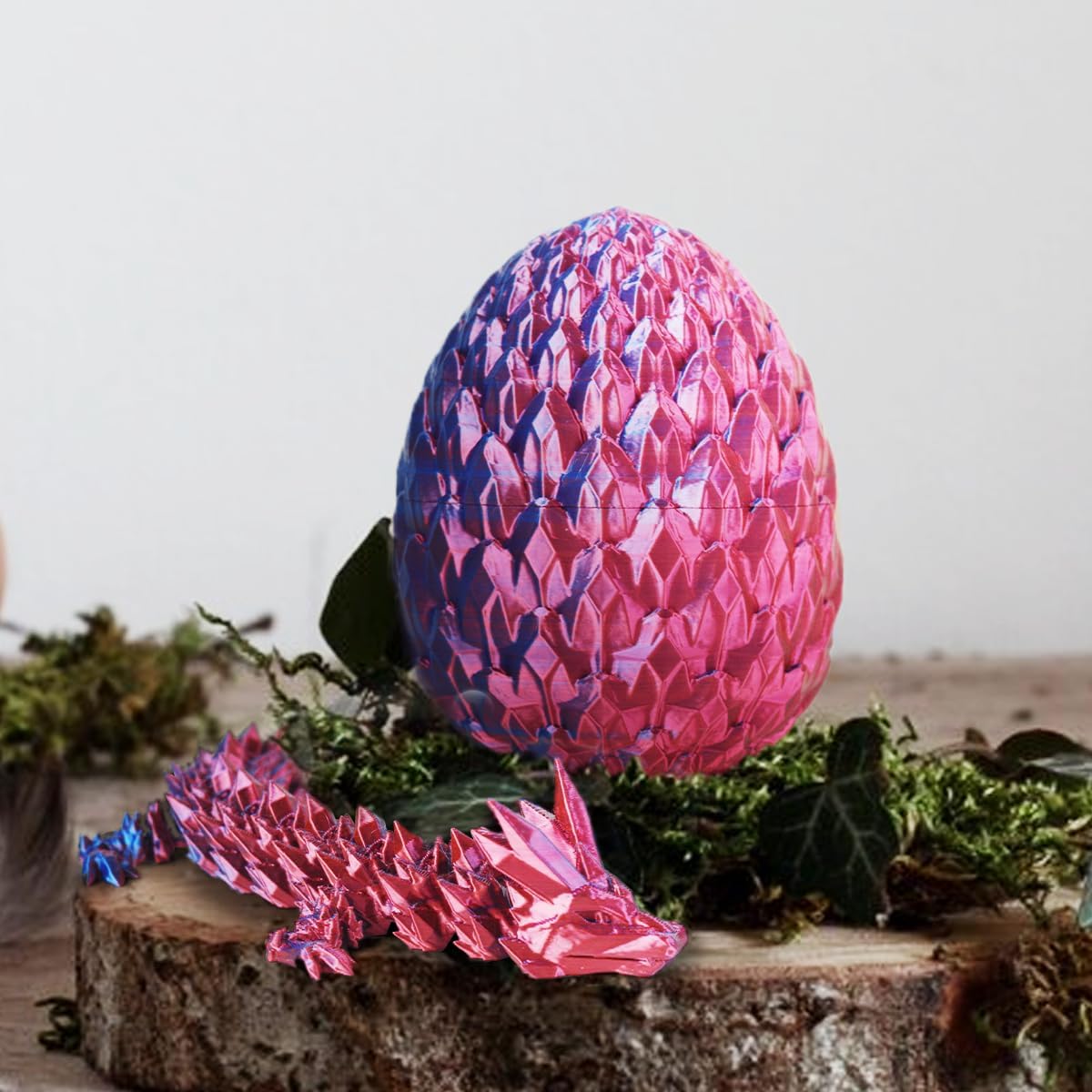 3D Printed Dragon in Egg, Beautiful Flexible Crystal Dragon, Gifts for Adults and Kids (Laser Purple)
