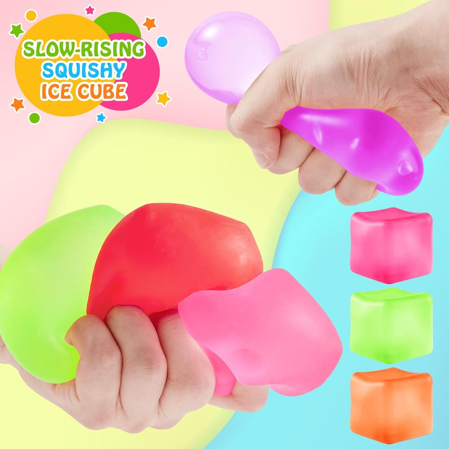 Stress Cube Fidget Ice Cube Stress Balls, 8 Pcs Stress Balls for Kids, Fidget Toys Adults Stress Relief Squeeze Ball, Square Shape Hand Exercise Ball, Sensory Toys for Autistic (Gel Sugar Cube 8Pack)