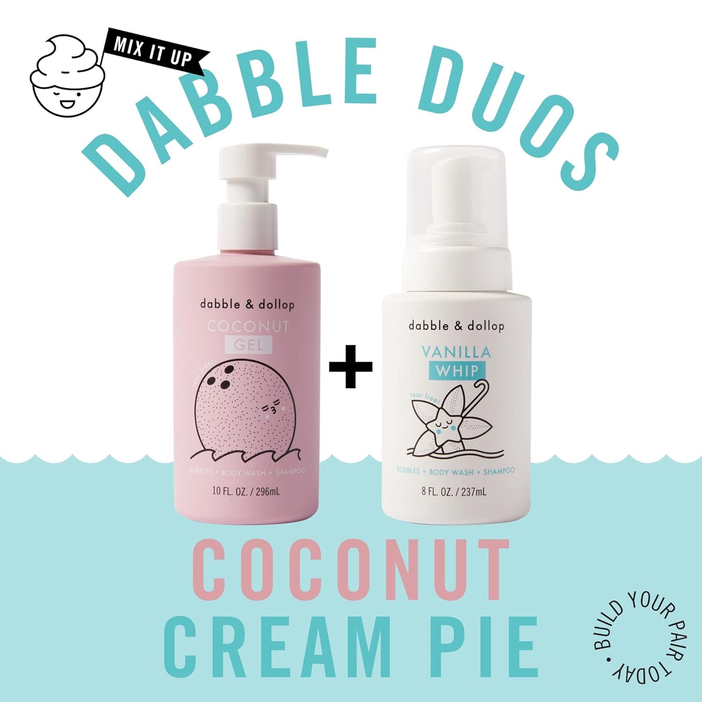 Dabble & Dollop Coconut + Vanilla Body Wash & Shampoo – 3-in-1 Natural Bubble Bath for Kids, Made