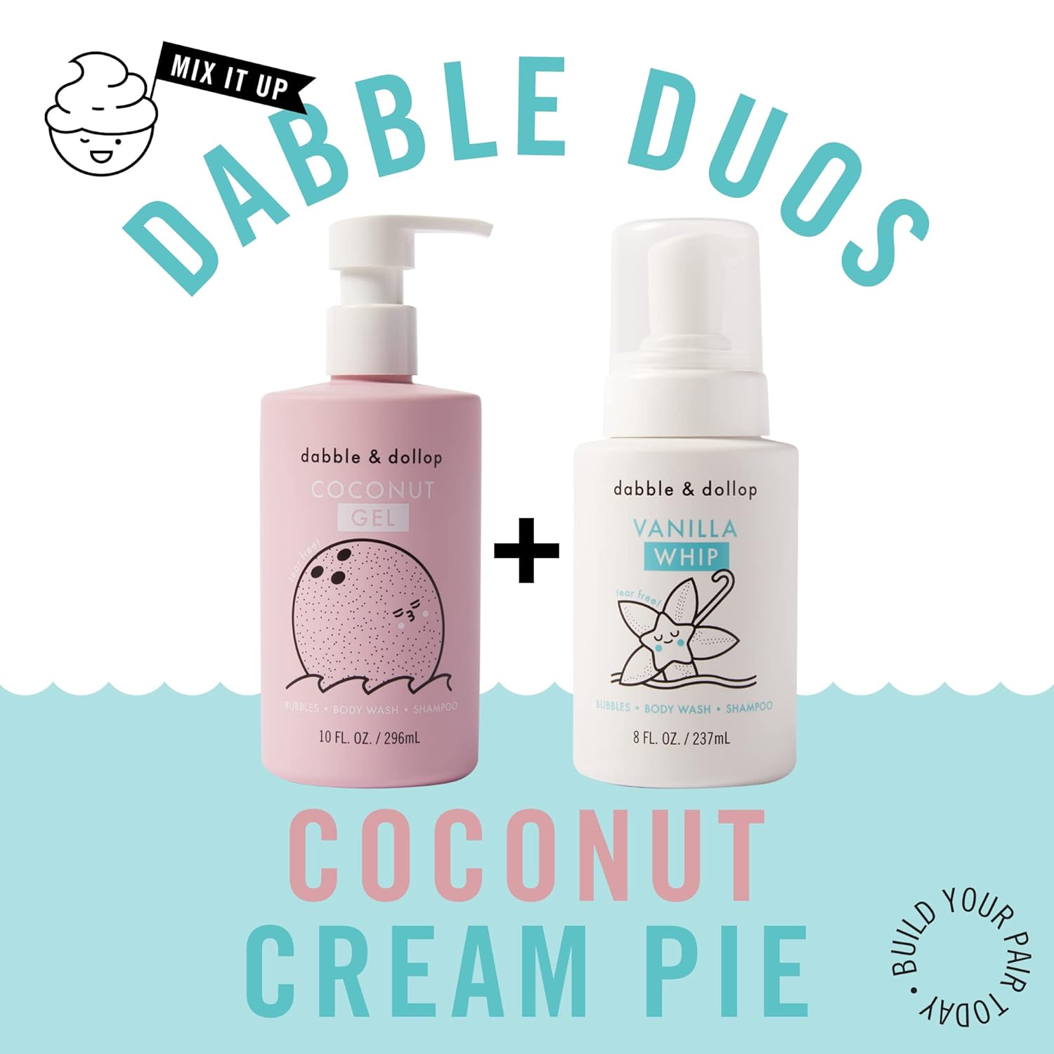 Dabble & Dollop Coconut + Vanilla Body Wash & Shampoo – 3-in-1 Natural Bubble Bath for Kids, Made