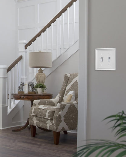2-Pack Double Toggle Light Switch Cover Plate, Metal Switch Plate Covers, Off White Wall Plate Covers, 4.96''*4.88'', Midsize
