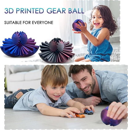 Gear Ball 3D Printed, The Steampunk Whirling Wonder Fidget Ball Toy, Gear Ball 3D Model Cube Fidget Toy, Funny Stress & Anxiety Relaxing Fidget Toy for Adults & Kids (Blue&Pink)