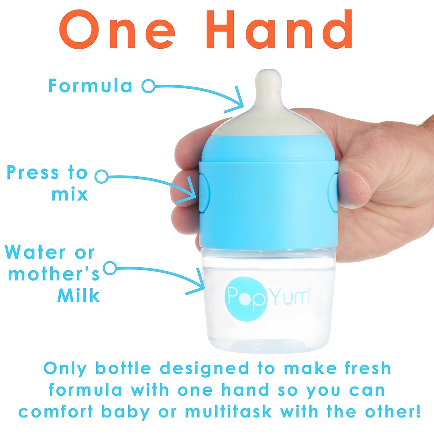 PopYum Blue Formula Making Baby Bottle Starter Set, 4-Pack, 2X 5oz Bottles with #1 Slow Flow