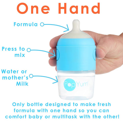PopYum Blue Formula Making Baby Bottle Starter Set, 4-Pack, 2X 5oz Bottles with #1 Slow Flow