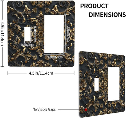 Decorative Outlet Covers Rococo Vintage Black Golden Leaf Morris Vine 2 Gang 1 Gang Wall Plate Cover Single Toggle Rocker Combo Light Switch Cover Plate Face Plate for Bedroom Decor