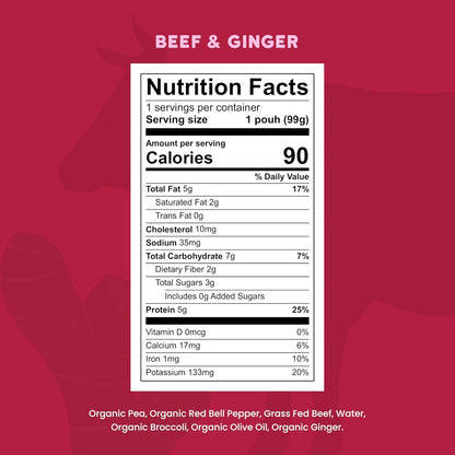Serenity Kids 6+ Months Beef & Ginger Baby Food Puree Pouches - Grass Fed Beef & Organic Peas, Bell
