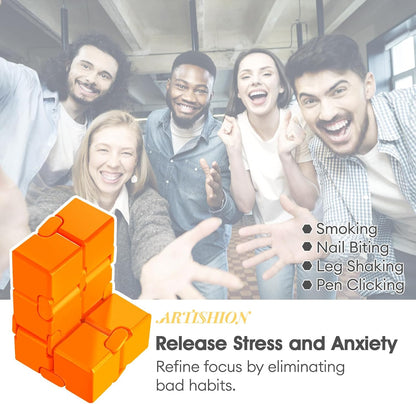 Fidget Cube, Durable Nylon Infinity Desk Toy, Skin-Friendly Handheld Gadget, Mini Stress-Relief Adult Fidget Toy for Anxiety Alleviation (Lightweight/Bright Orange)
