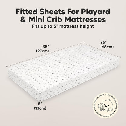 2-Pack Mini Crib Sheets Fitted - 38x26 Pack N Play Sheets for Pack and Play Mattress, Organic